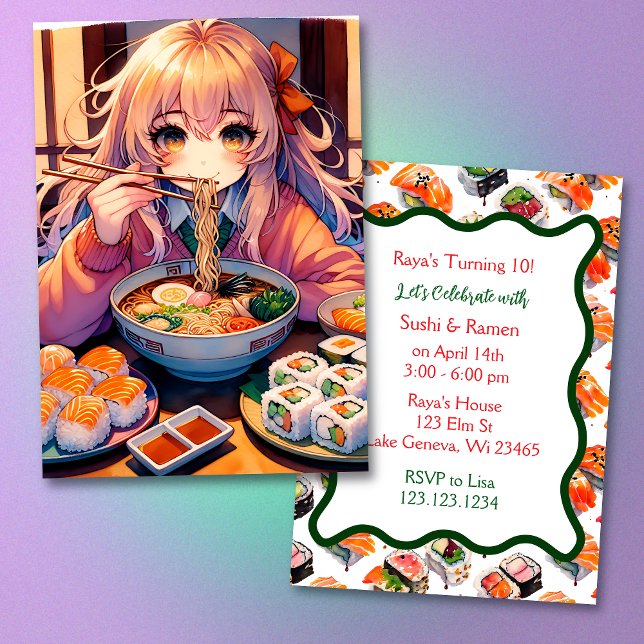 Invitation Soirée d'anniversaire de la fille Sushi et Ramen (Créateur téléchargé)