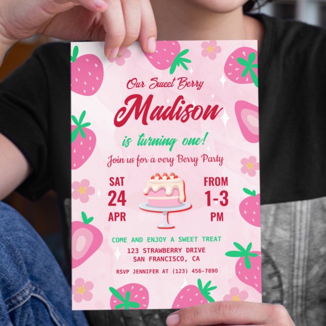Invitation Soirée d'anniversaire de la fraise de Berry (Strawberry Birthday Party Invitation)