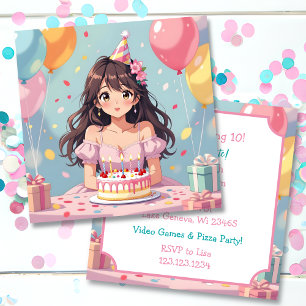 Invitation Soirée d'anniversaire de la mignonne Anime