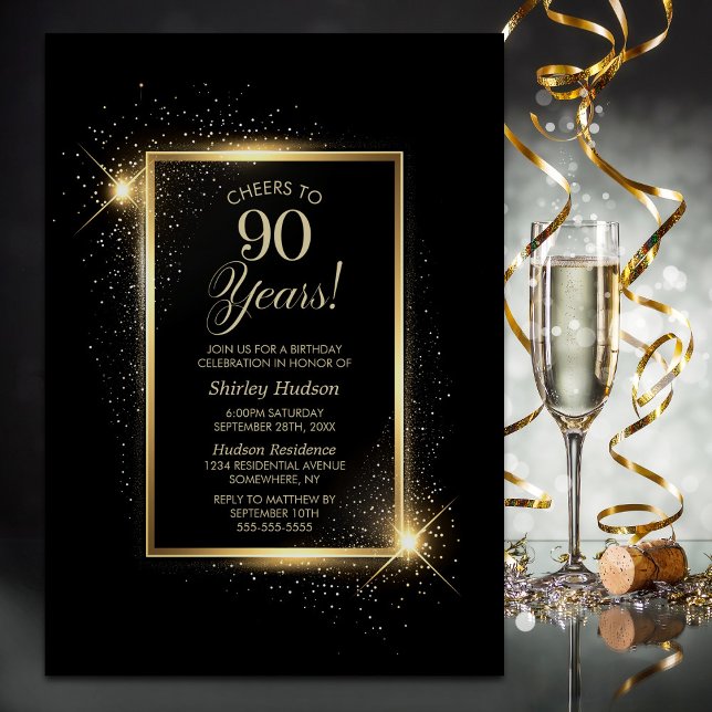 Invitation Soirée d'anniversaire de l'or noir de 90 ans (Créateur téléchargé)