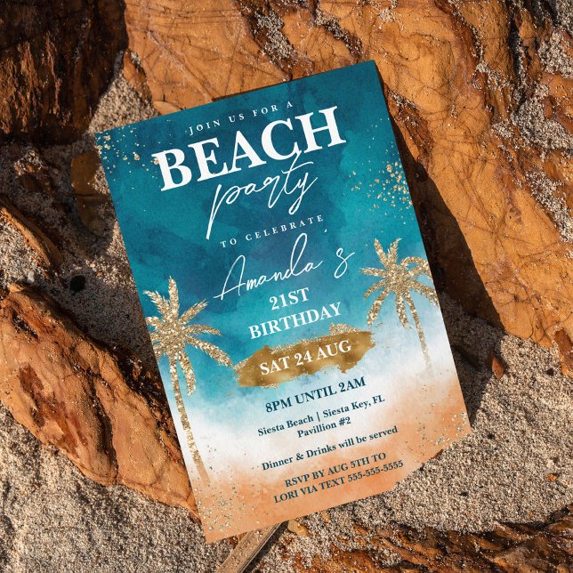 Invitation Soirée d'anniversaire de plage élégante et amusant (Créateur téléchargé)