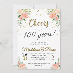 Invitation Soirée d'anniversaire des femmes florales 100 ans