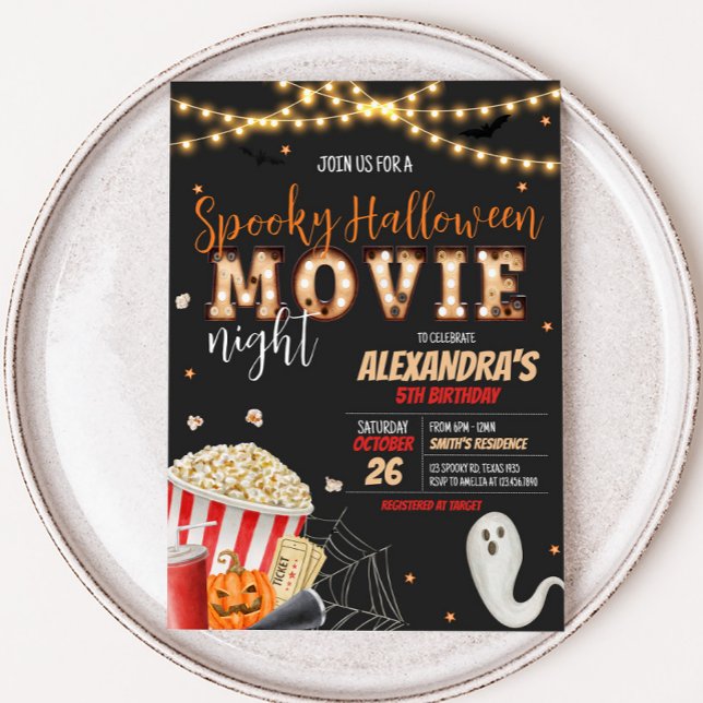 Invitation Soirée d'Anniversaire d'Halloween éffrayant (Spooky Halloween Scary Movie Night Birthday Party Invitation)