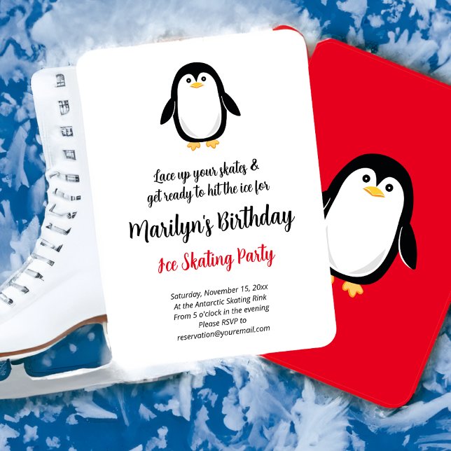Invitation Soirée d'anniversaire du mignon petit pingouin (Créateur téléchargé)