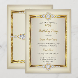 Invitation Soirée d'anniversaire Elegant Gold Cream Diamond