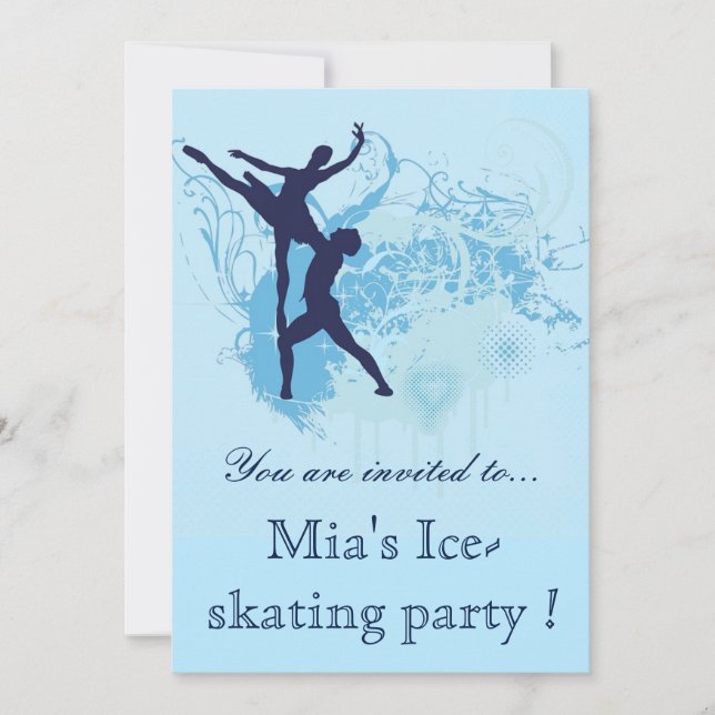 Invitation Soirée d'anniversaire élégante de patin à glace bl (Devant)