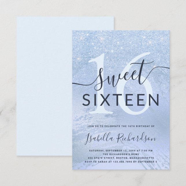 Invitation Soirée d'anniversaire élégante en sweet sixteen de (Devant / Derrière)