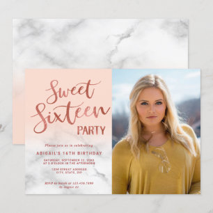 Invitation Soirée d'anniversaire en or sweet sixteen rose