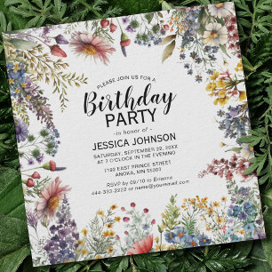 Invitation Soirée d'anniversaire Fleur sauvage élégante