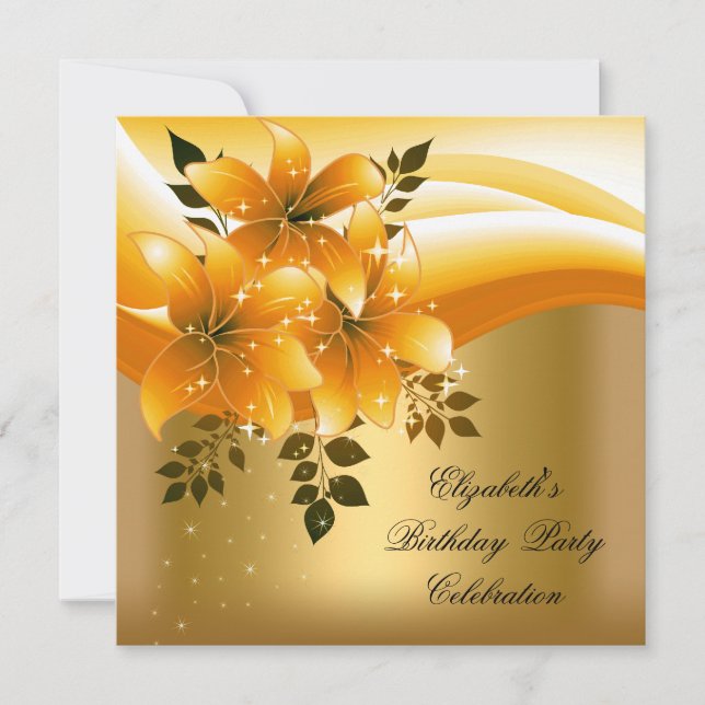 Invitation Soirée d'Anniversaire Gold Black Floral (Devant)