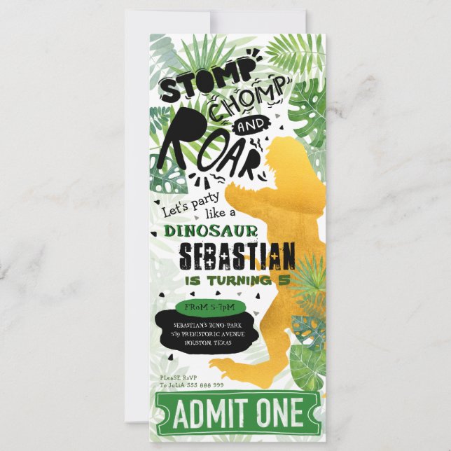 Invitation Soirée d'anniversaire Gold Dinosaur (Devant)