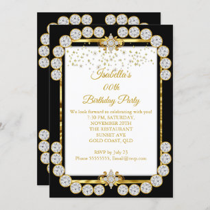 Invitation Soirée d'Anniversaire Gold White Black Diamond