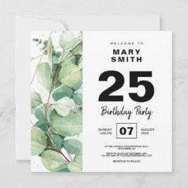 Invitation Soirée d'anniversaire joyeuse de boho eucalyptus