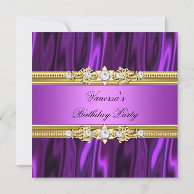 Invitation Soirée d'anniversaire Magenta Purple Rose Gold (Devant)