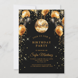 Invitation Soirée d'anniversaire moderne élégante Black Gold