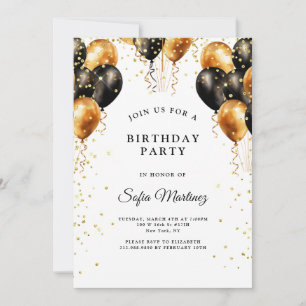 Invitation Soirée d'anniversaire moderne élégante Black Gold