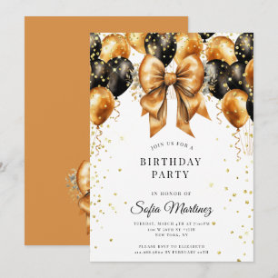 Invitation Soirée d'Anniversaire Moderne Elégante Noir Or sur