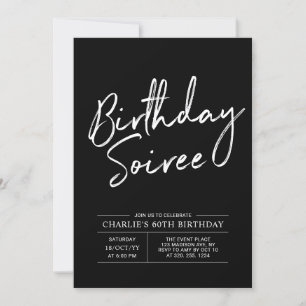 Invitation Soirée d'anniversaire moderne pour adulte en noir 