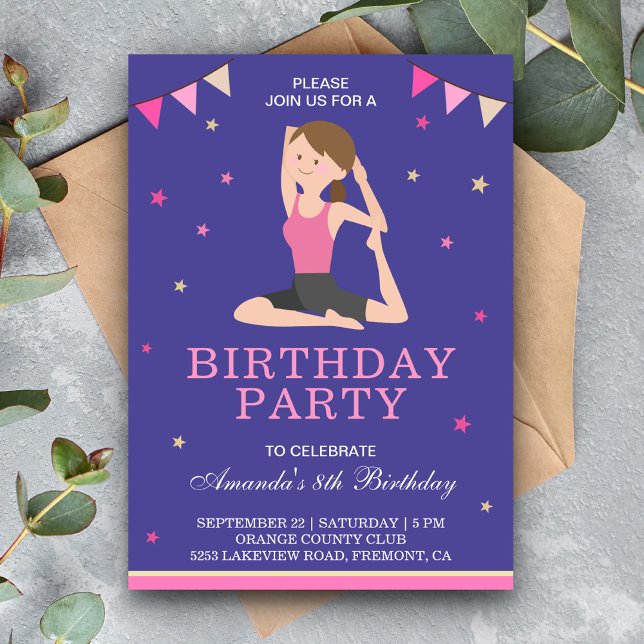 Invitation Soirée d'Anniversaire pour fille de Yoga (Créateur téléchargé)