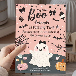 Invitation Soirée d'Anniversaire rose avec Ghos blancs