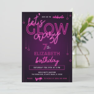 Invitation Soirée d'anniversaire rose Neon Faisons de la foli