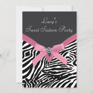 Invitation Soirée d'anniversaire rose Zebra