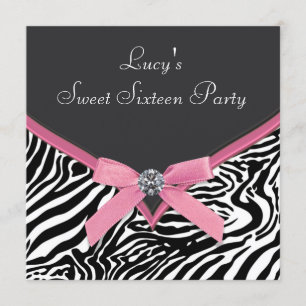 Invitation Soirée d'anniversaire rose Zebra