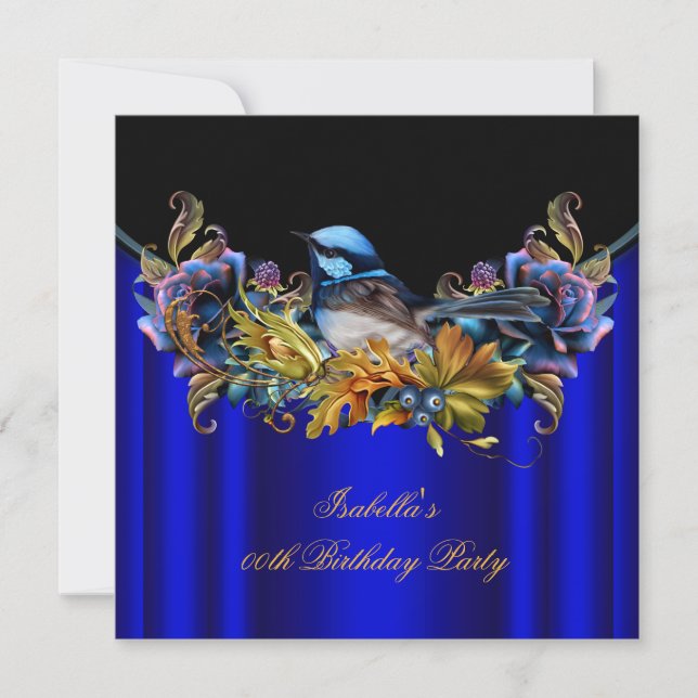 Invitation Soirée d'anniversaire Royal Blue Bluebird Gold (Devant)