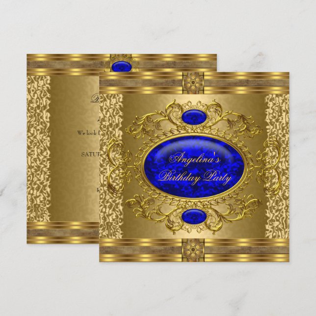 Invitation Soirée d'anniversaire Royal Blue Gold (Devant / Derrière)