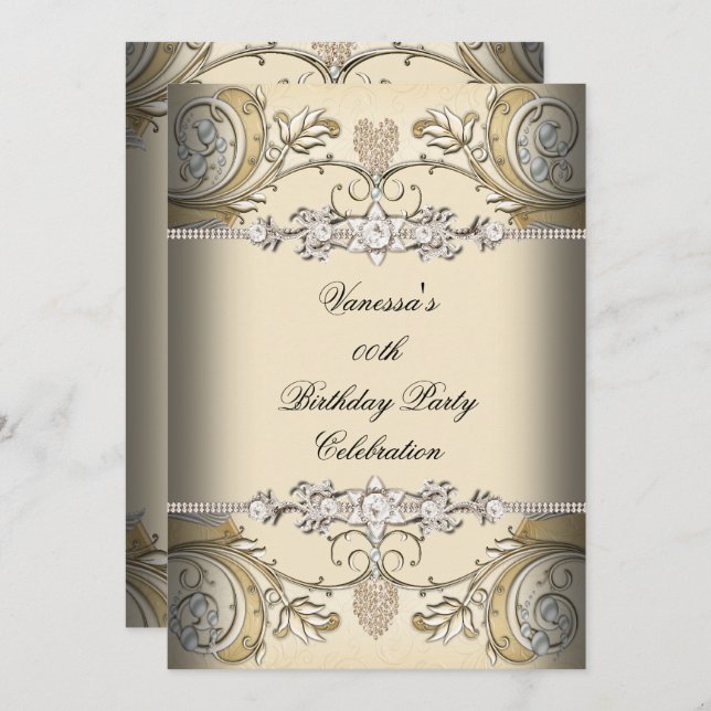 Invitation Soirée d'anniversaire Sepia Coffee Gold (Devant / Derrière)