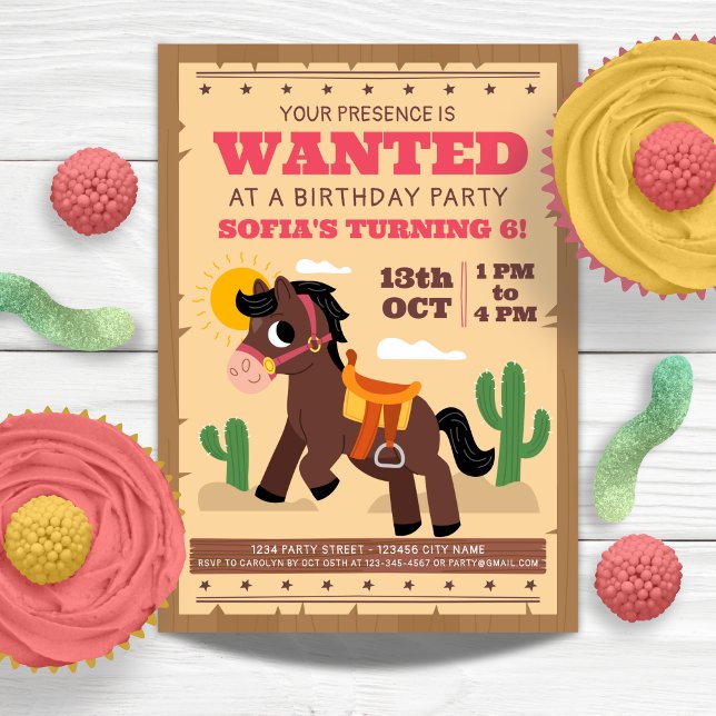 Invitation Soirée d'anniversaire Super Cute Horse (Super Cute Horse Birthday Party Invitation)