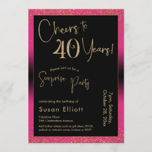 Invitation Soirée d'anniversaire surprise de 40 ans, rose