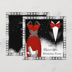 Invitation Soirée d'anniversaire tenue de soirée robe rouge a