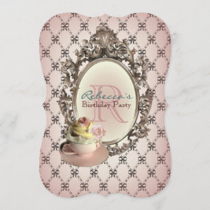 Invitation soirée d'anniversaire vintage au cupcake floral él