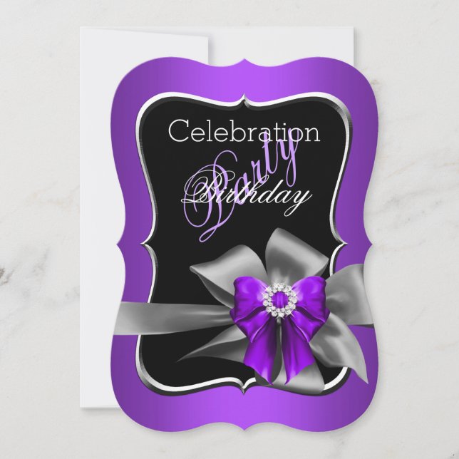 Invitation Soirée d'anniversaire violet Bow Noir (Devant)