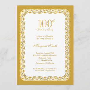 Invitation Soirée de 100e anniversaire en or