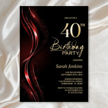 Soirée de 40e anniversaire noir et rouge élégant