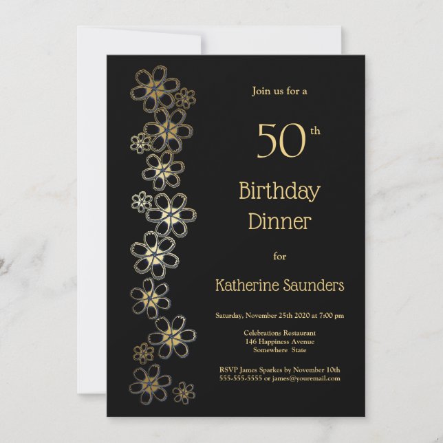 Invitation Soirée de 50e anniversaire Black and Gold (Devant)
