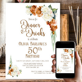 Invitation Soirée de 50e anniversaire de Burnt Orange Floral