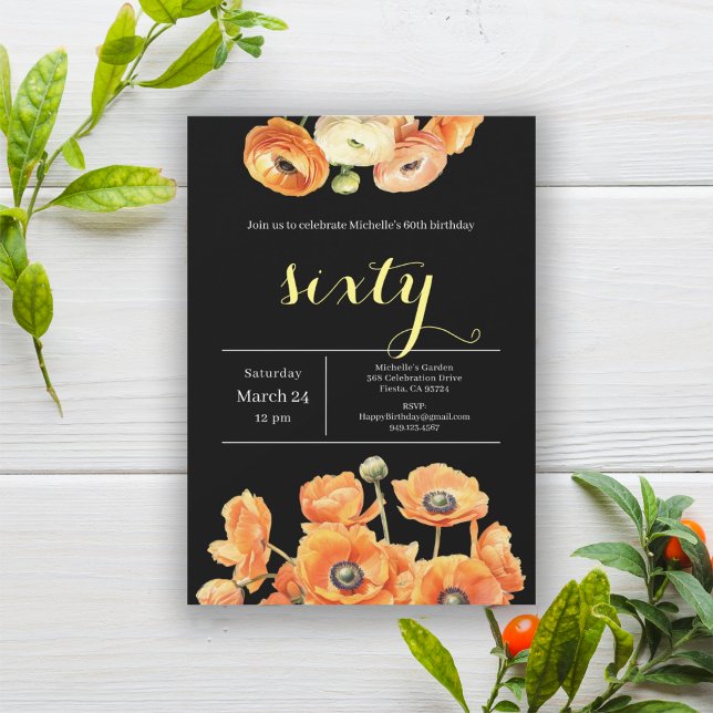 Invitation Soirée de 60e anniversaire de l'élégante Black Ora (Créateur téléchargé)