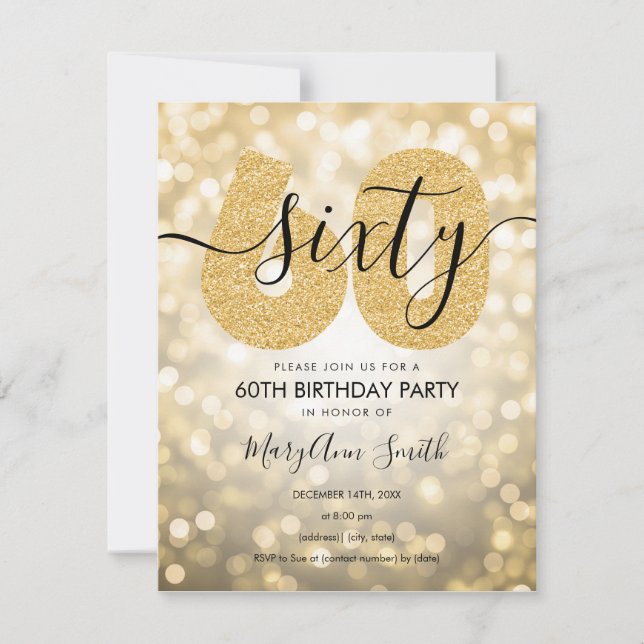 Invitation Soirée de 60e anniversaire Elégant Modern Gold (Devant)