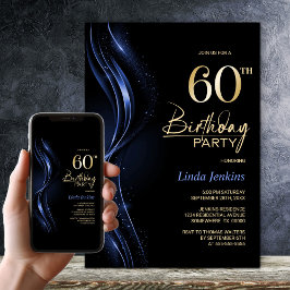 Invitation Soirée de 60e anniversaire en noir et bleu élégant