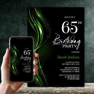 Invitation Soirée de 65e anniversaire en noir et vert