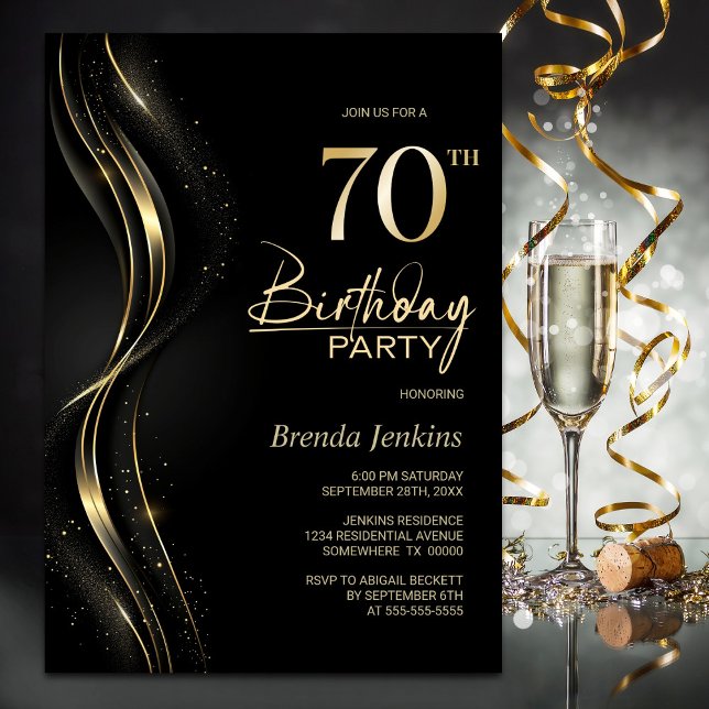 Invitation Soirée de 70e anniversaire de Black and Gold (Créateur téléchargé)