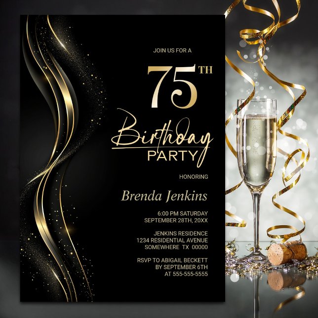 Invitation Soirée de 75e anniversaire de Black and Gold (Créateur téléchargé)