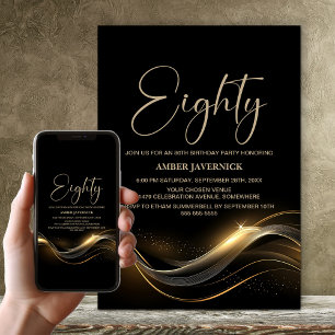 Invitation Soirée de 80e anniversaire de Black and Gold