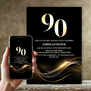 Invitation Soirée de 90e anniversaire de Black and Gold