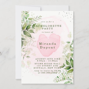 Invitation Soirée de Bachelorette Rustique Verdure rose pâle