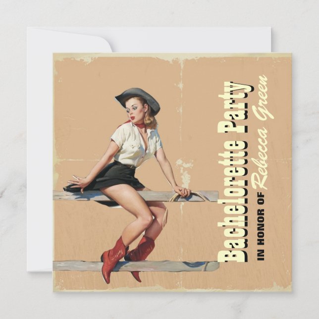 Invitation soirée de bachelortie rétro cowgirl western (Devant)
