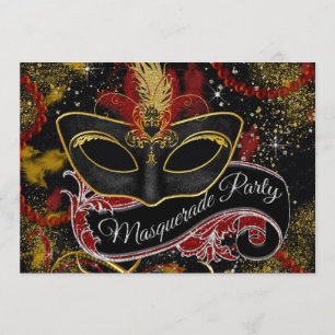 Invitation Soirée de bal masqué noir et or